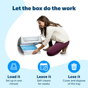 pet parent easily changing out the scoopfree tray after full use